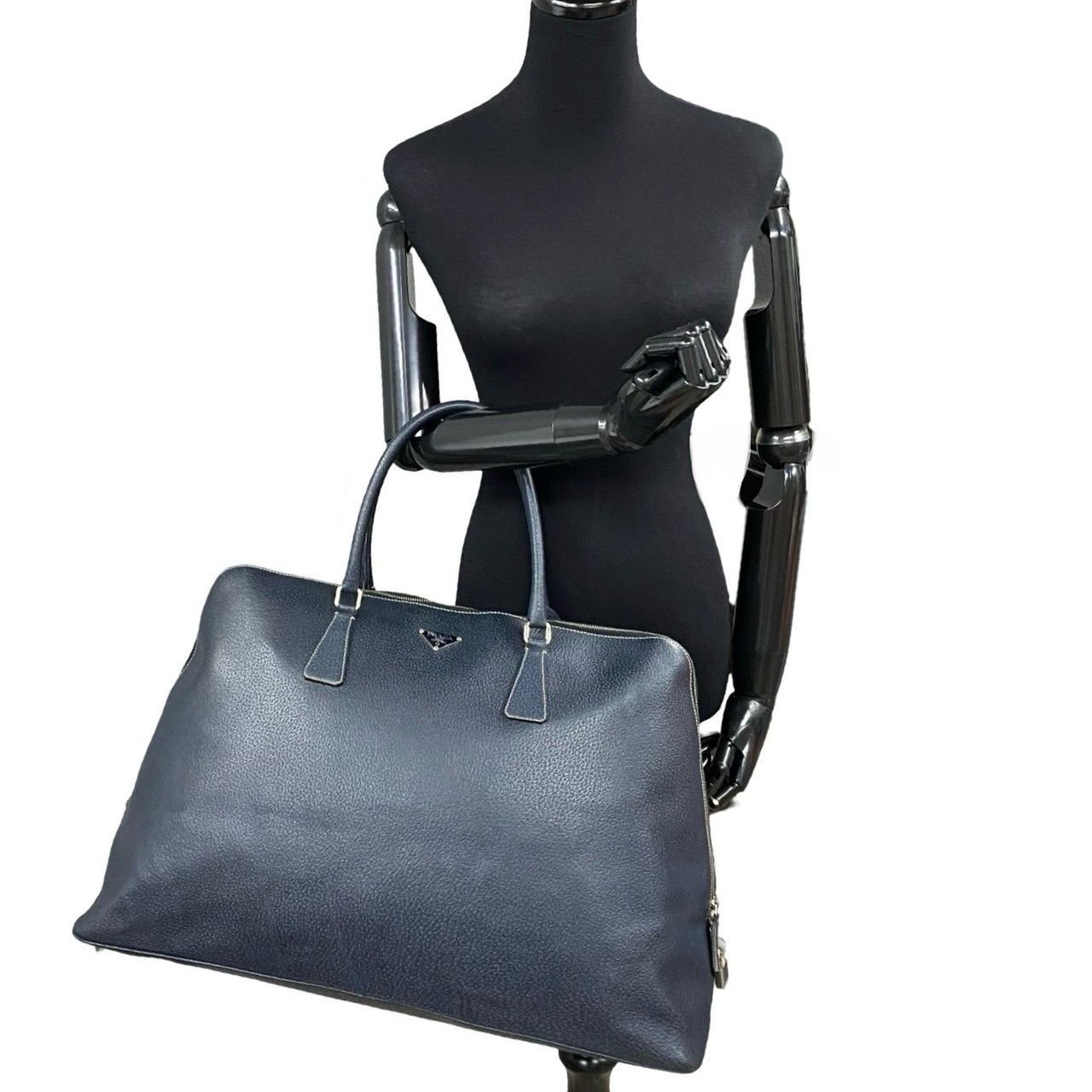 極 美品 袋付き PRADA プラダ 三角ロゴ レザー 本革 ハンドバッグ