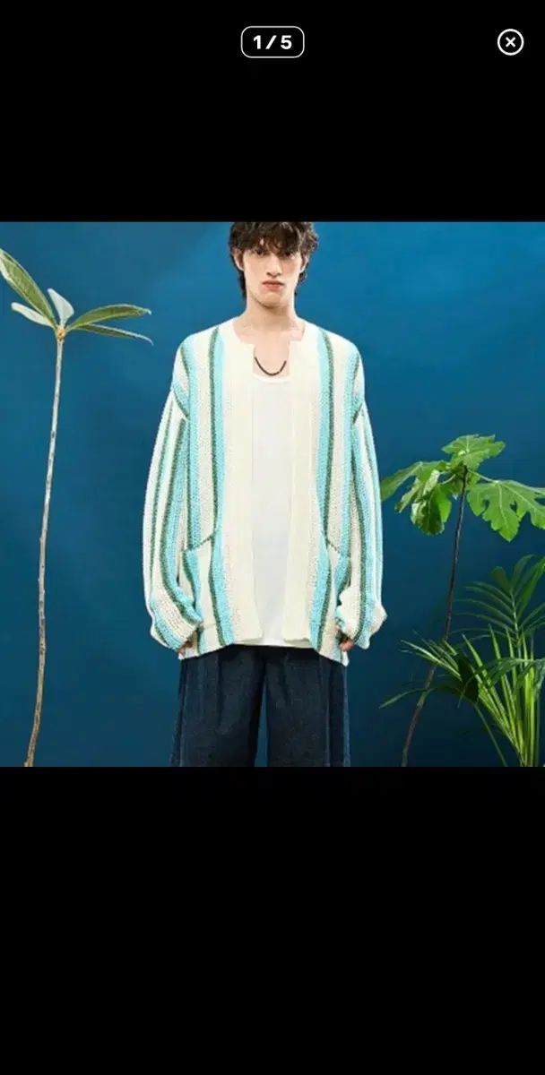 TIME HOMME ストライプ クロシェ カーディガン