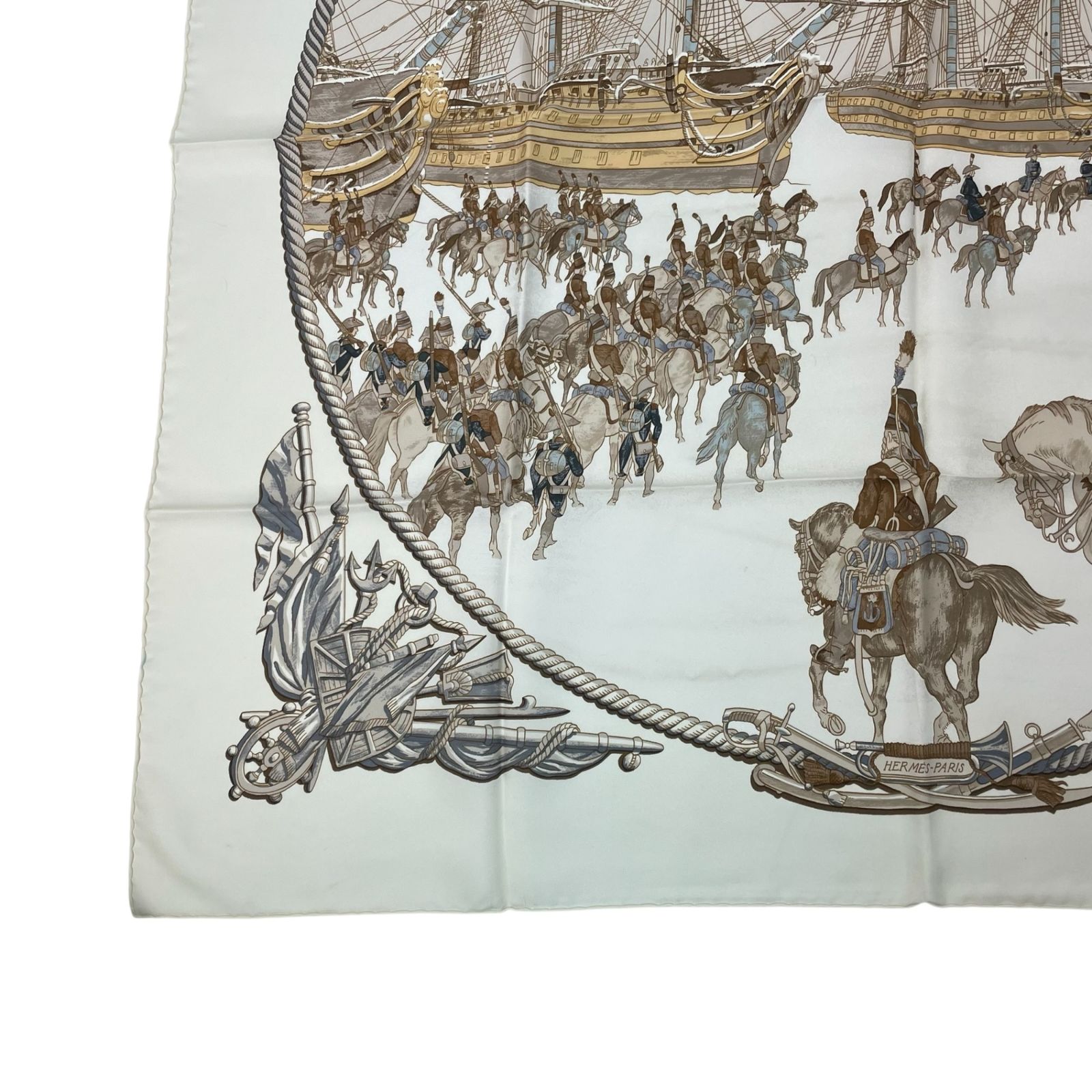 美品 HERMES エルメス スカーフ シルク カレ90 MARINE ET