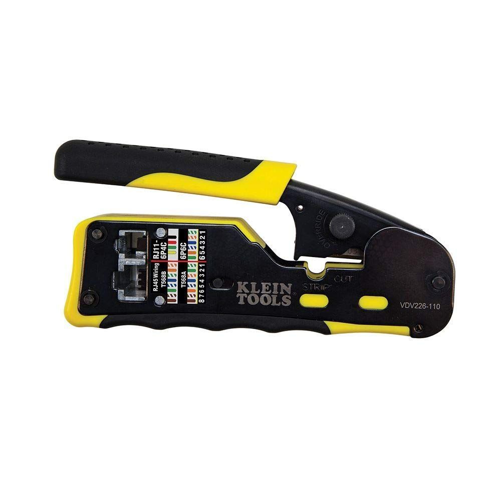 Klein Tools VDV226-110 ラチェットモジュラーデータケーブルクリンパー/ワイヤーストリッパー/ワイヤーカッター RJ11/RJ12標準、RJ45パススルーコネクタ用