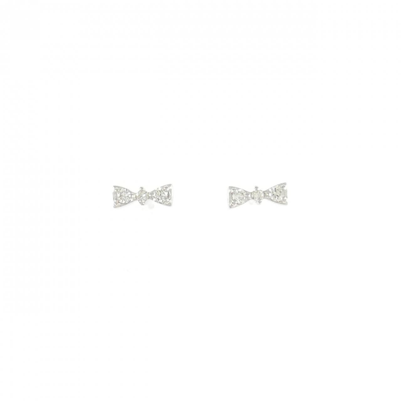K10WG リボン ダイヤモンド ピアス 0.04CT