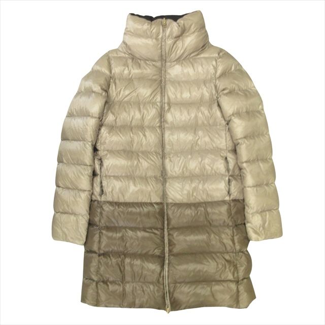 ヘルノ HERNO リバーシブル ダウン コート ジャケット ブルゾン スタンドカラー 44 ベージュ 黒 ブラック レディース