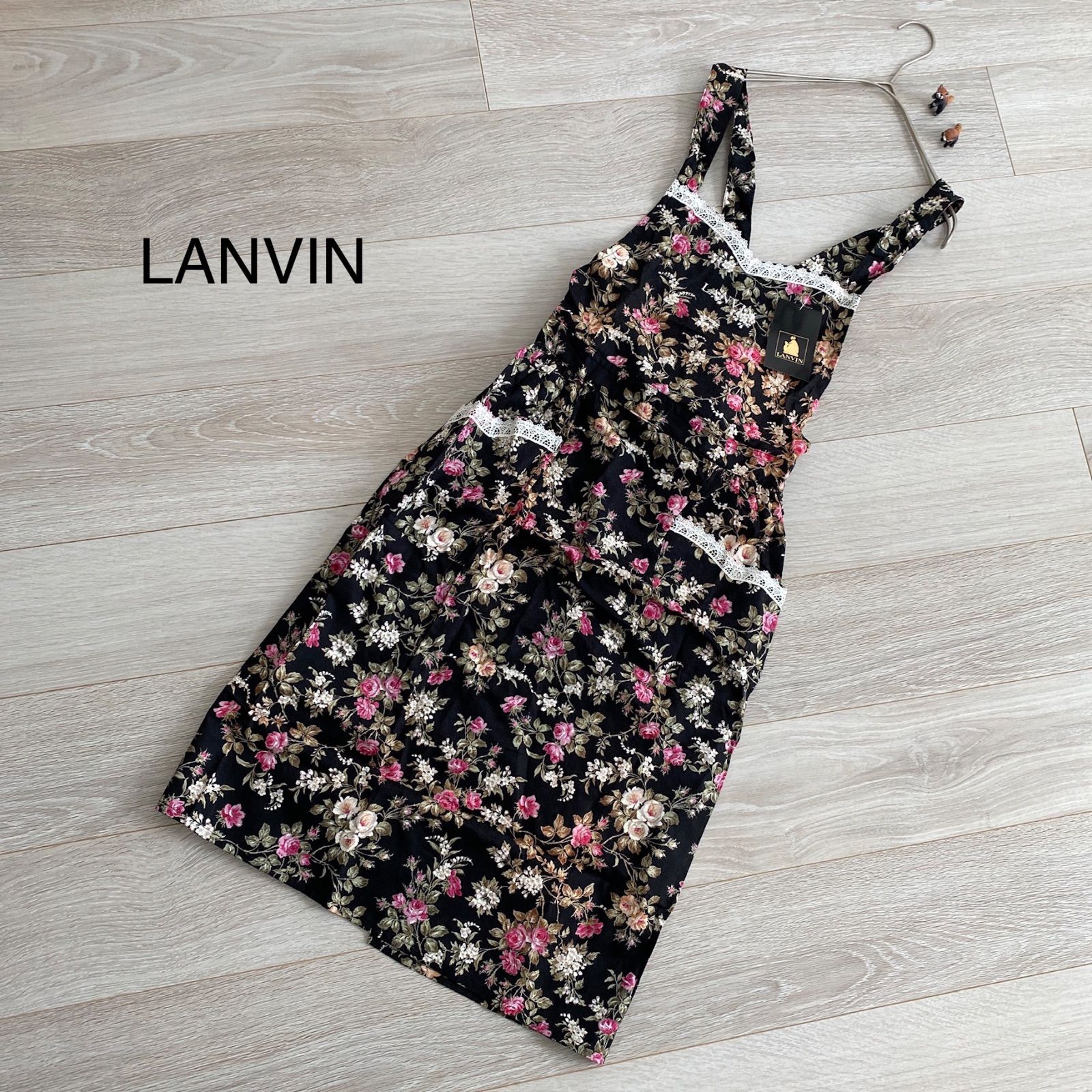 新品未使用】タグ付き LANVIN ランバン エプロン 花柄 ブラック