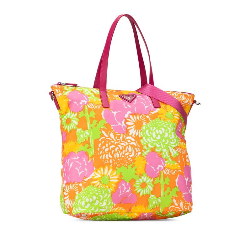希少☆ PRADA プラダ ハンドバッグ 花柄 Flower 三角ロゴ bag プラダ 三角ロゴ 花 フラワー モチーフ トートバッグ ショルダー
