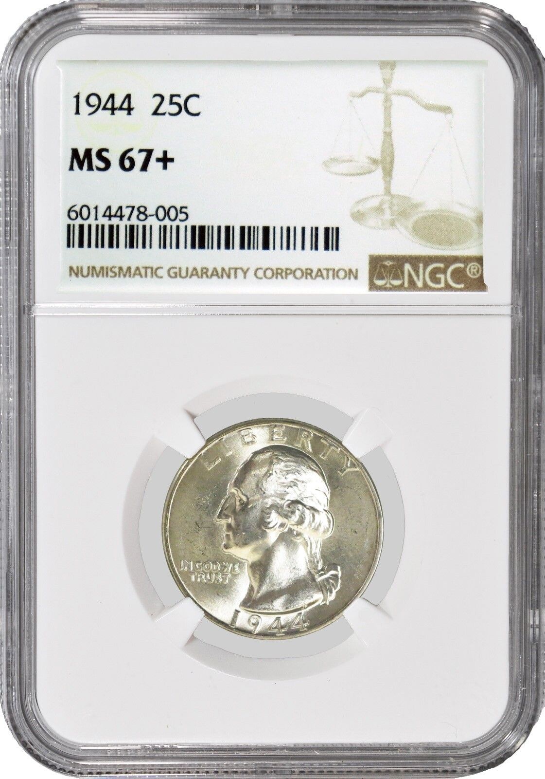 1944 25C Silver Washington Quarter NGC MS67 Gem Uncirculated Coin