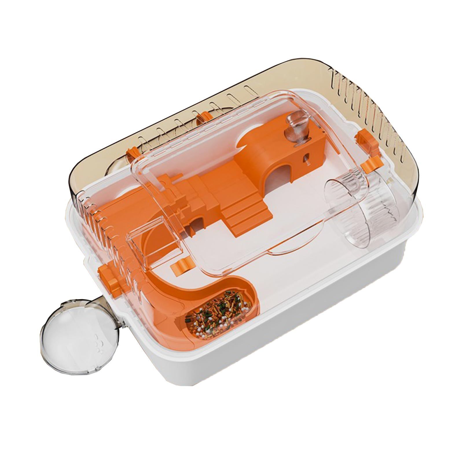 Size 58Ｘ35Ｘ25ＣＭ QD-WST ハムスターケージ 小動物用ケージ 透明 DIY ABS製 組立式 給水ボトルなど含めて７点セット 長さ48CM 幅35CM 高さ25CM 持ち運びやすい お掃除しやすい 通気穴いっぱい 華やかなオレンジ色 直径12