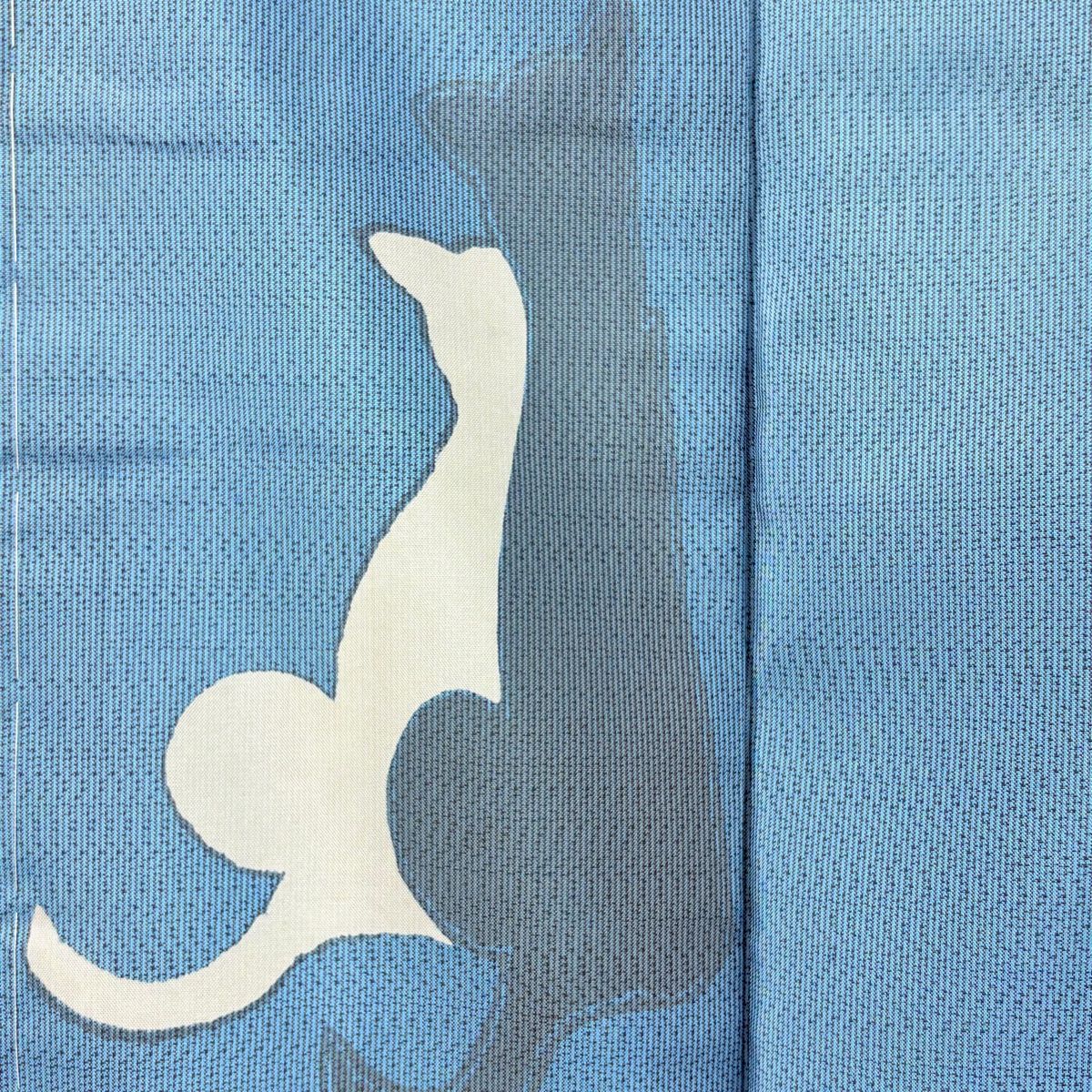 紬 身丈168.5cm 裄丈67.5cm L 袷 猫 肉球 青灰色 正絹 逸品