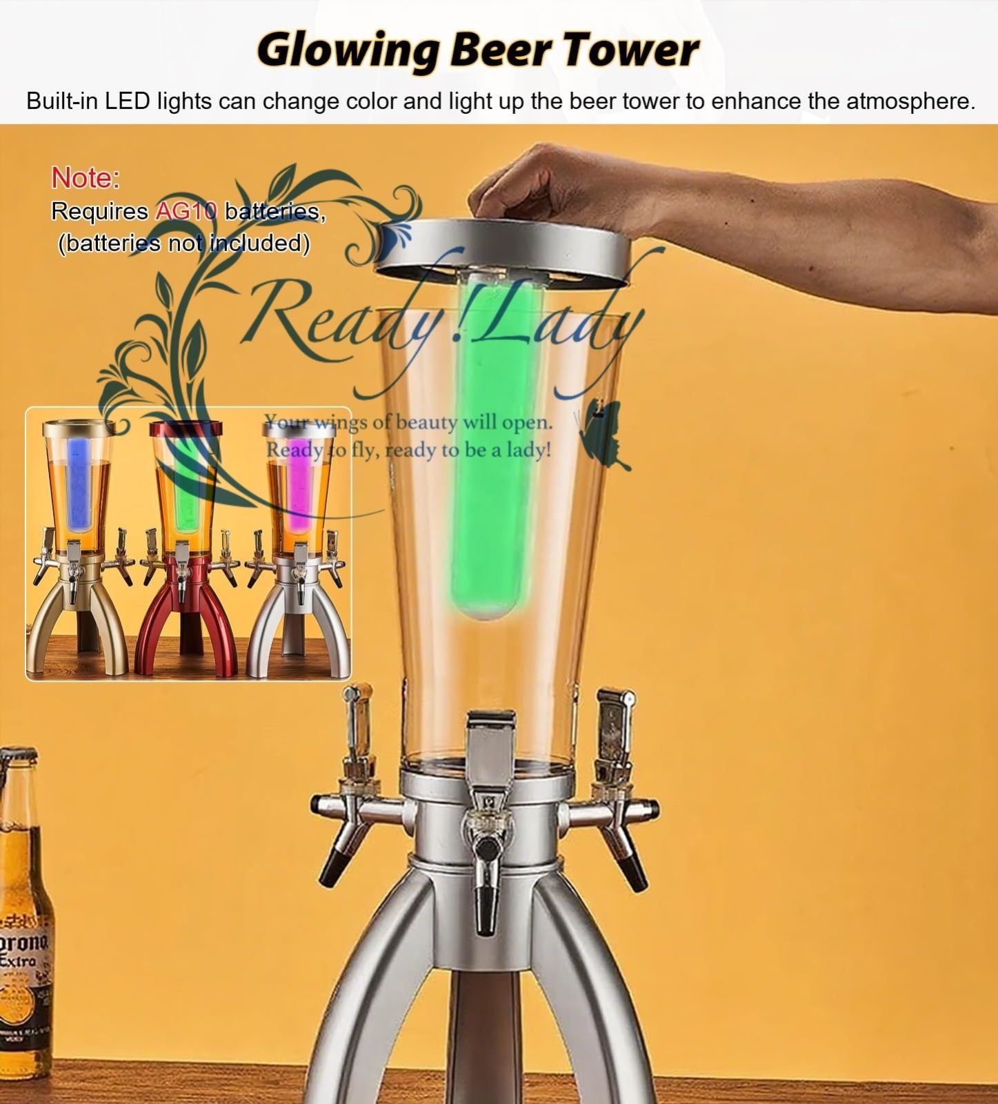 光るライトと氷チューブ付き卓上ビールタワーディスペンサー 取り外し