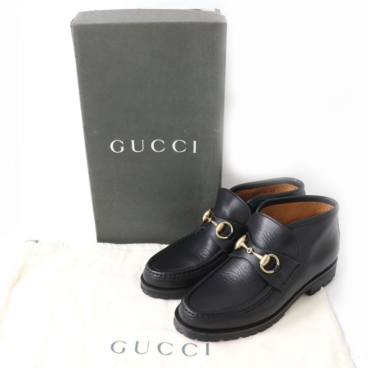 極美品△伊製 GUCCI グッチ 104 0088 レディース ホースビット レザー アンクルブーツ／シューズ ブラック×ゴールド金具 6.5 箱  袋付 - メルカリ