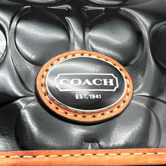 中古】良品 COACH コーチ シグネチャー エナメル × レザー ショルダー  