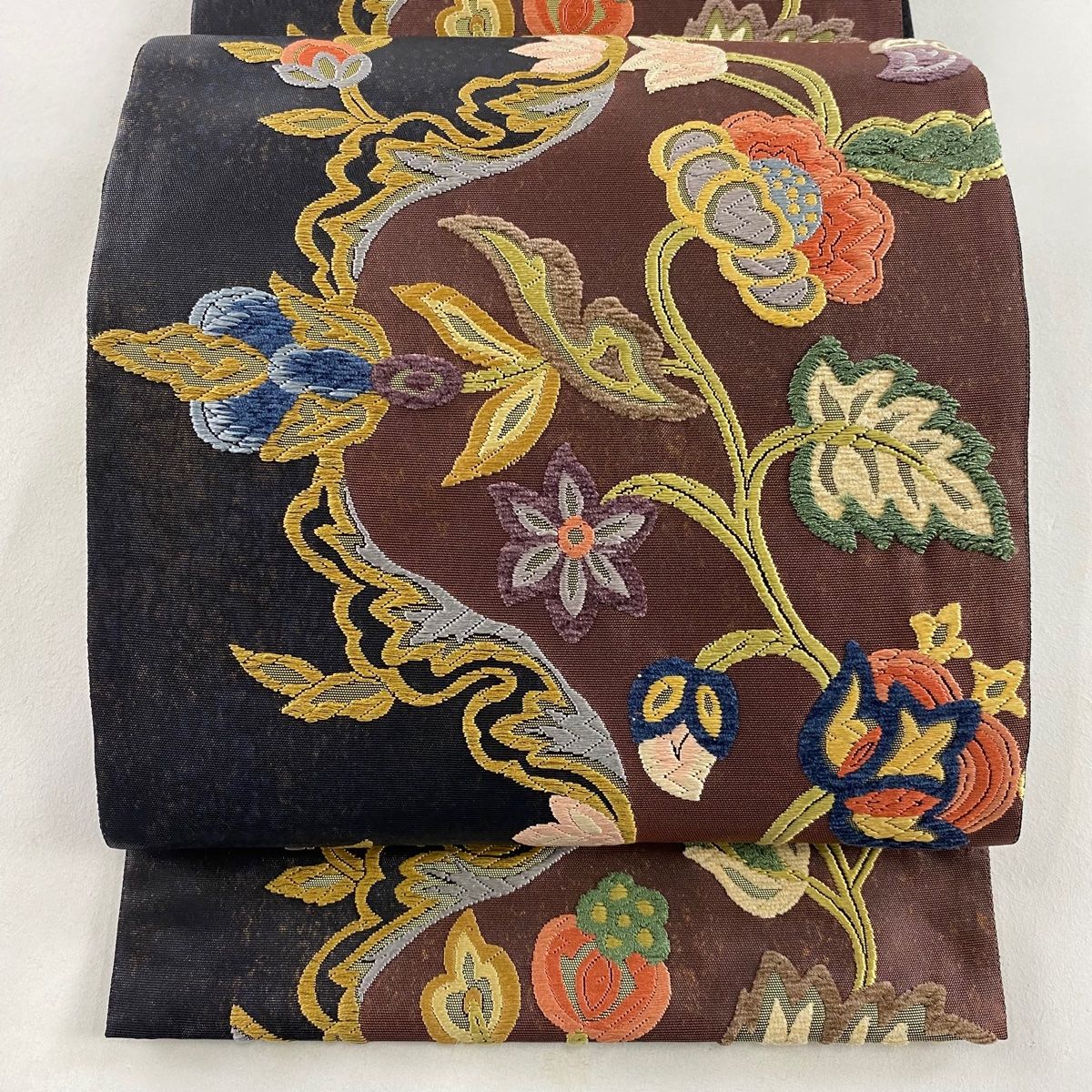 専用ページ　正絹　六通袋帯【花唐草】No2580 平和屋着物◎六通柄袋帯 唐織 草花文 金銀糸 正絹 逸品