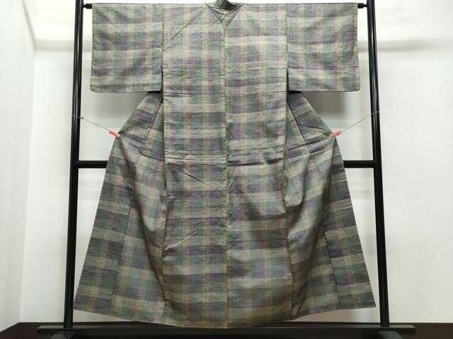 平和屋着物●上質な紬 　花織　市松　鈴乃屋扱い　正絹　逸品　未使用　AAAY5985ph 平和屋着物○上質な紬 花織 市松 鈴乃屋扱い 正絹 逸品 未使用 AAAY5985ph