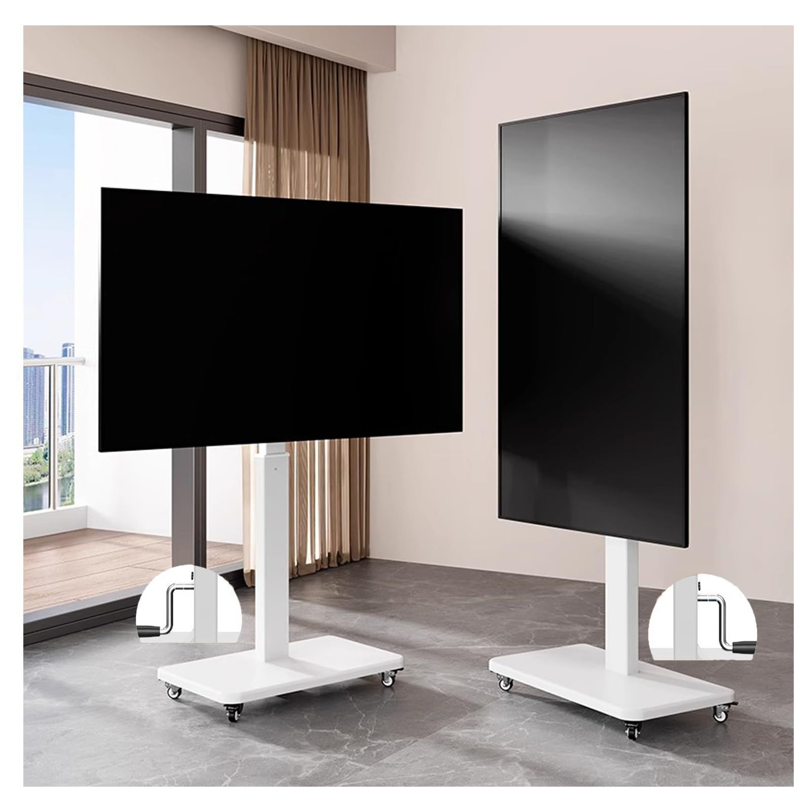 液晶テレビスタンド 大型テレビスタンド ハイタイプ移動式 TVスタンド 自立型 ハンドル調節 手回し昇降式 高さ調節 超省スペース42-75インチテレビ対応 VESA100 100-600 500 90度画面回転 荷重50kg テレビスタンド