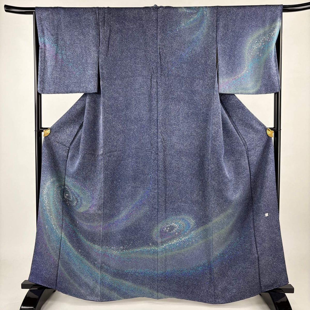 訪問着 身丈163cm 裄丈66.5cm M 袷 渦巻き 幾何学 銀彩 ぼかし 青紫 正絹 秀品