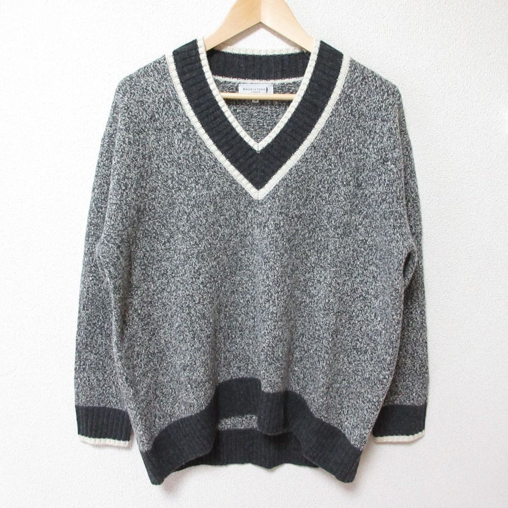 美品 MACKINTOSH LONDON マッキントッシュロンドン 配色 Vネック 長袖 ミックスニット プルオーバー セーター 38 グレー レディース 古着 中古 美品 MACKINTOSH LONDON マッキントッシュロンドン 配色 Vネック