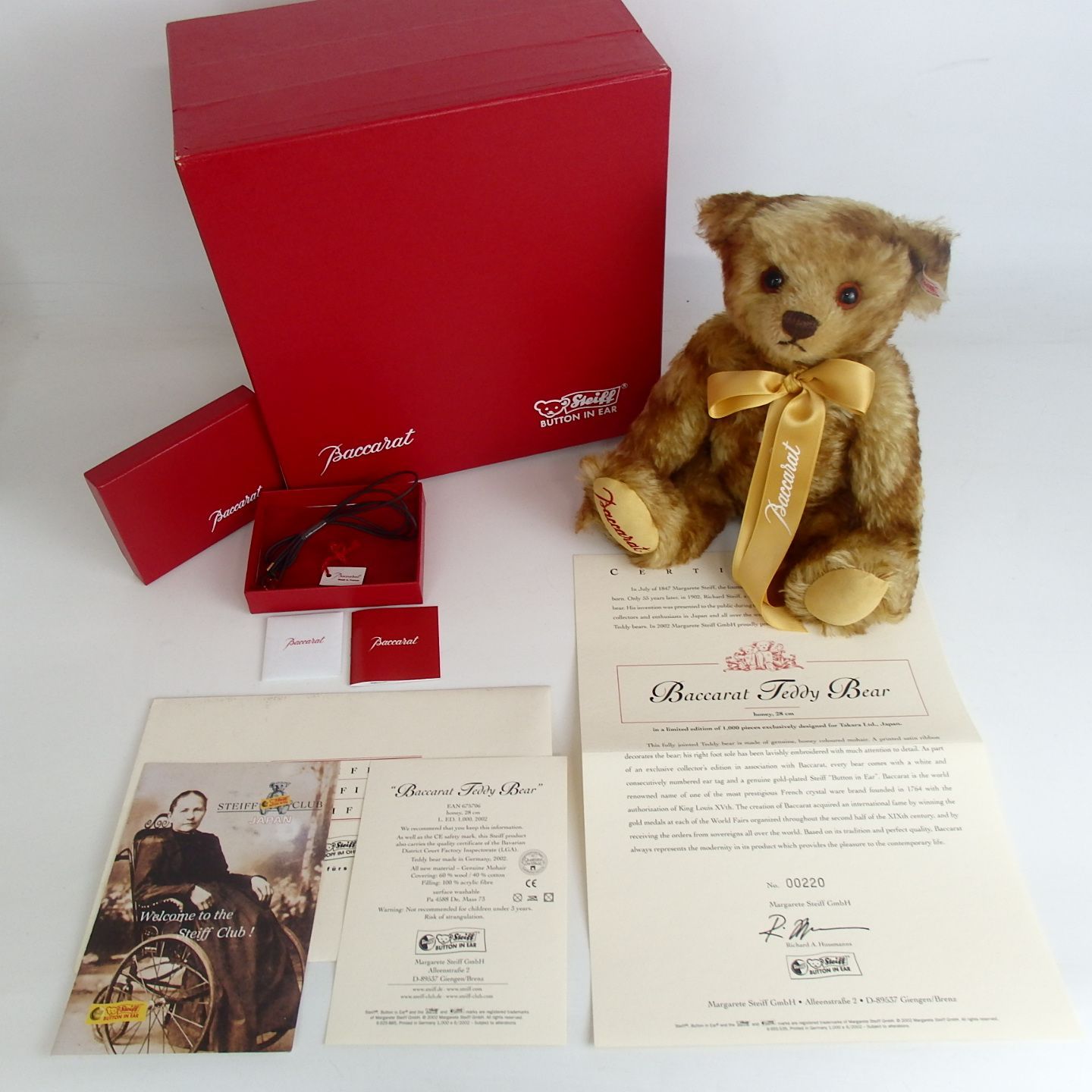 極美品 激レア Baccarat  バカラ Steiff シュタイフ 2002年 1000体限定 テディベア ハートペンダント 証明書・箱 1435
