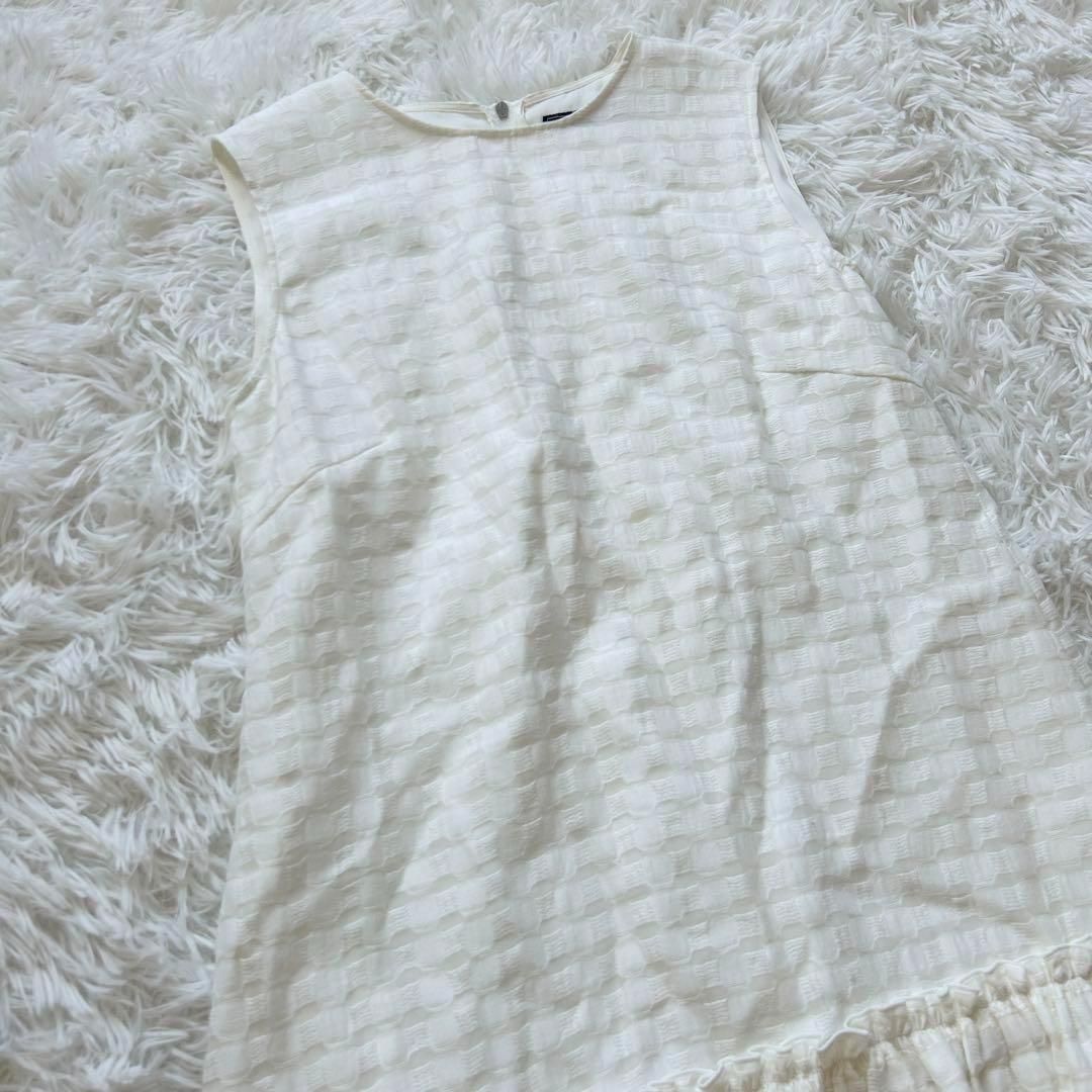 FOXEY フォクシー リネン フリル フ ブロック ドレス ワンピース ホワイト Aライン ジャガード