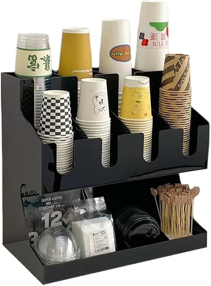 Jumei 紙コップホルダー 収納 カップディスペンサー 置き型 カップスタンド アクリル製 ホーム オフィス 集会 飲料 イベント 喫茶店 業務用 ブラック 11列