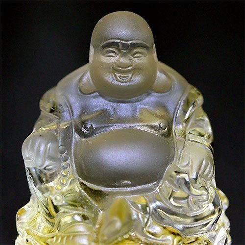 D433-10〕超透明 シトリン 布袋像 布袋様 布袋尊 彫刻 置物 台付き
