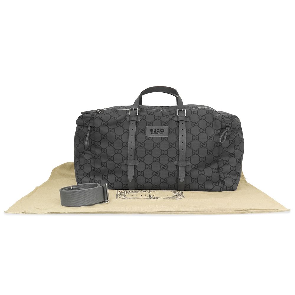 GUCCI ダークグレー ボストンバッグ 保存袋・ ショルダー付き グッチ マキシ GG 2way ショルダー ダッフル ボストンバッグ