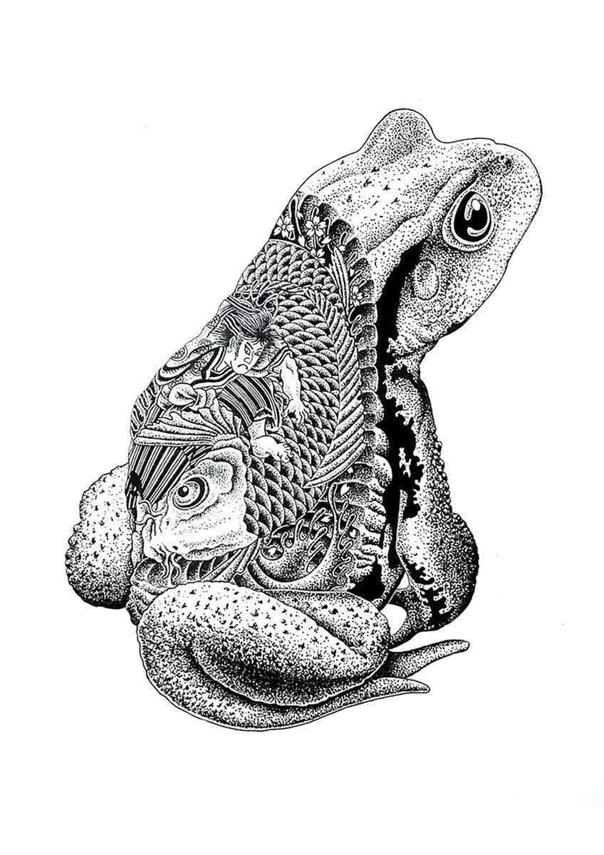 オリジナル ロンT 蛙 カエル 和彫り 刺青 入墨 タトゥー TATOO 日本 和柄 ロンT S M L XL タイト ジャスト 大きい ビッグ オーバーサイズ メンズ レディース ユニセックス ピンククリーム