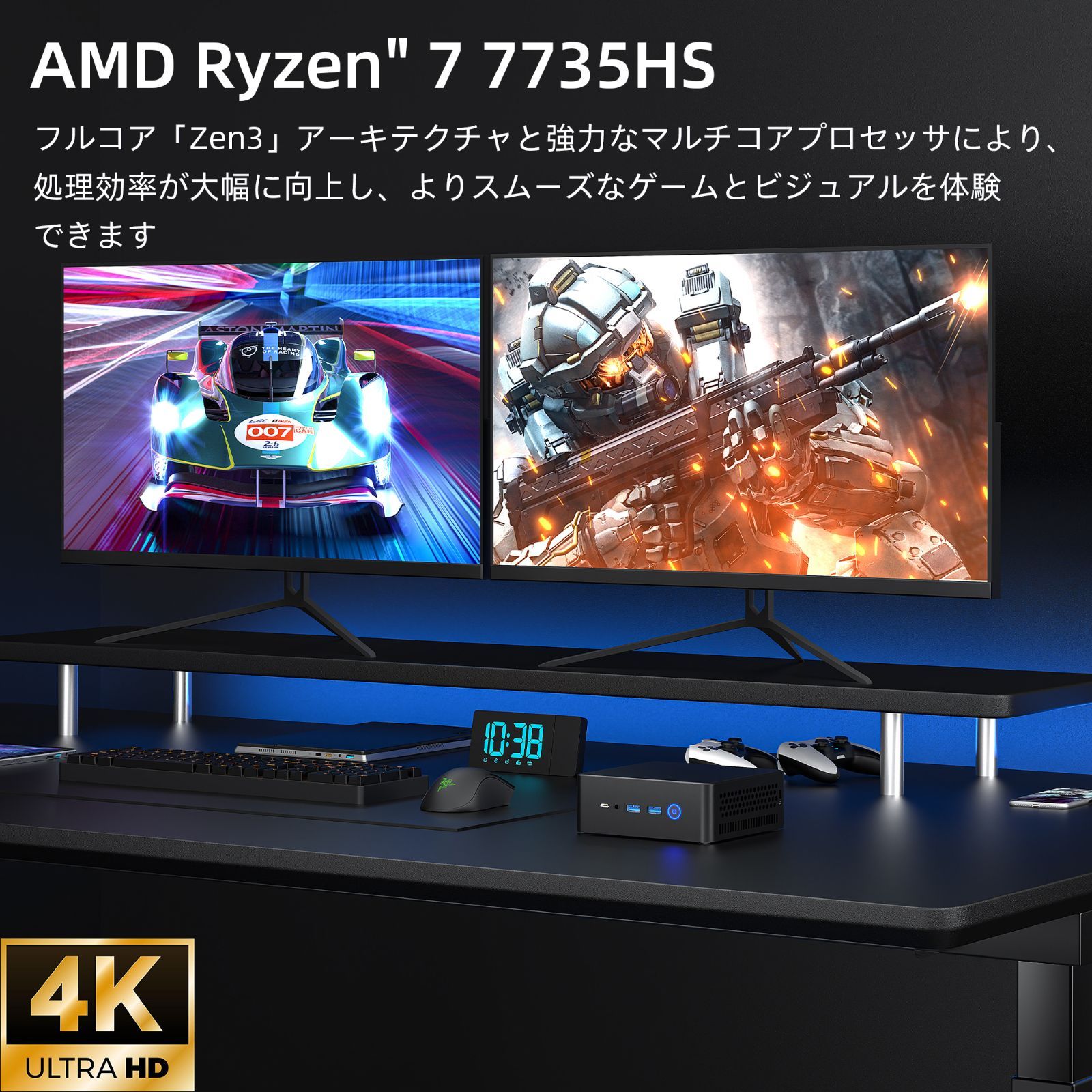  デスクトップパソコン ミニPC AMD Ryzen 7-7735 HS Office Windows 11搭載 GPU Radeon 680 M メモリ 1 TB ミニパソコン ゲーミング パソコン B 50 R-321 ミニPC デスクトップPC
