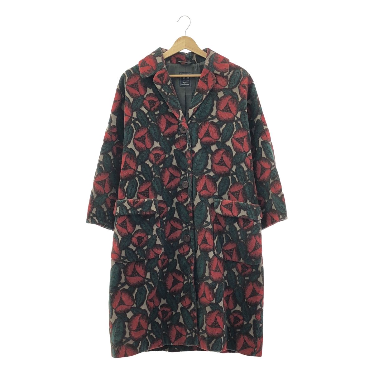 mina perhonen | ミナペルホネン | 2017AW | jardin ジャルダン | 花柄 パイル チェスターコート | 38 | レッド | グリーン | グレー | レディース