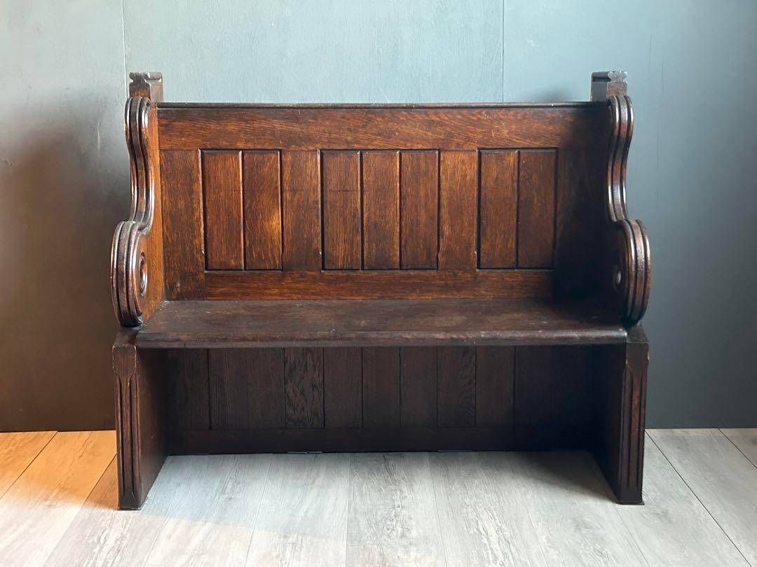希少 アメリカ製 オーク材 チャーチベンチ ヴィンテージ アンティーク  