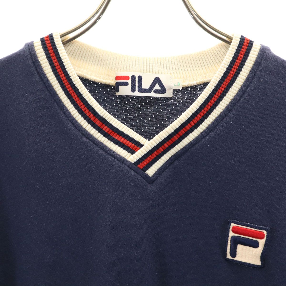 FILA フィラ 90s 日本製 オールド 半袖 Vネック Tシャツ L ネイビー 