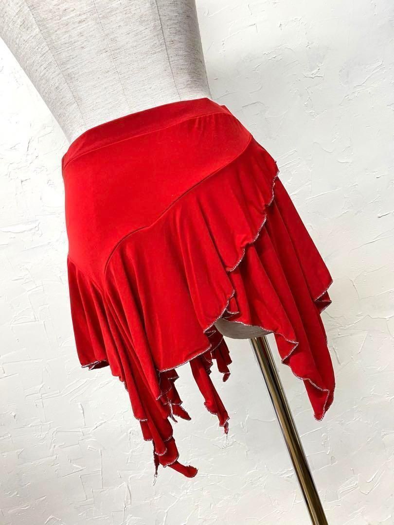 ラインストーン】新品 赤 Lサイズ ラテンスカート b314 - メルカリ