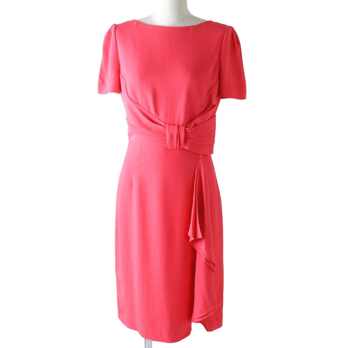 ヴァレンティノ】ワンピース半袖リボン ピンク赤系ハンガー付き