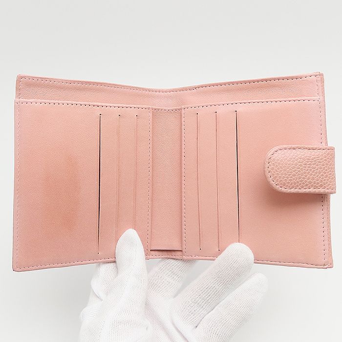 CHANEL 財布 シャネル Wホック コンパクトウォレット キャビアスキン ピンク 二