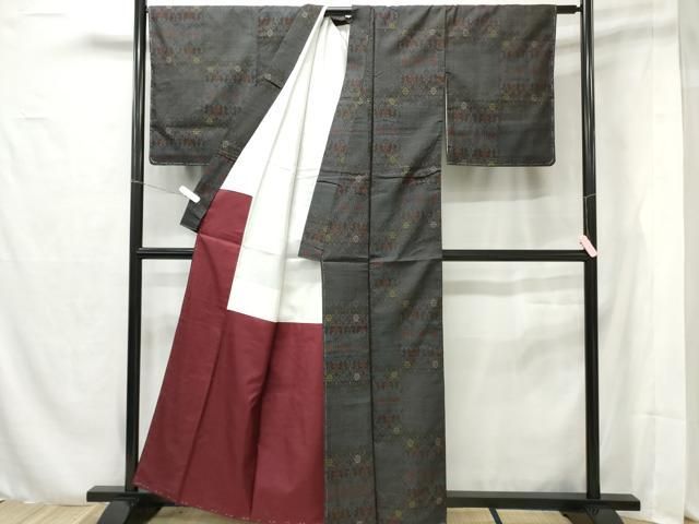 カメのお着物 平和屋着物□本場大島紬 泥染め 亀甲吉祥花文 正絹 逸品 未使用