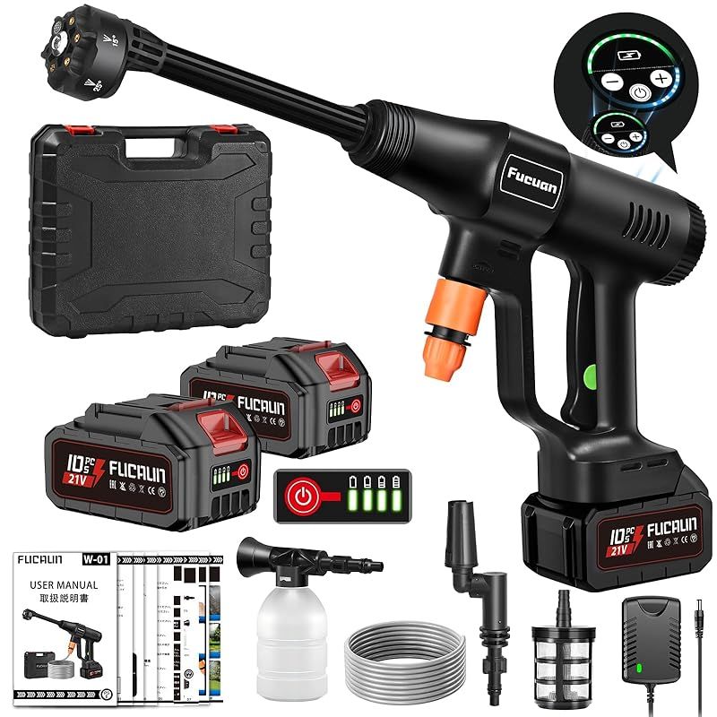 高圧洗浄機 コードレス 充電式 2025新登場強化版 バッテリー2個 プロ洗車店監修 20000mAh 8MPa マキタバッテリー互換 PSE認証済み 噴射距離13M LCD残量表示 750W自吸式 6in1ノズル 360° フォーム 付き コンパクト収 1