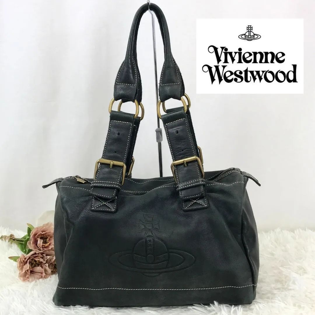 C-234　Vivienne　Westwood　ヴィヴィアンウエストウッド　ハンドバッグ　ショルダーバッグ　ミニボストン　アコード　オーブ型押し　 ブラック　ソフトレザー　レディース