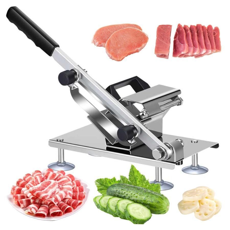 手動冷凍肉スライサー ミートスライサー 生ハム 野菜 株式会社S＆L スライサー 冷凍肉袋10個 二枚ブレード 0.2 8mmスライス厚さ調節 吸盤付