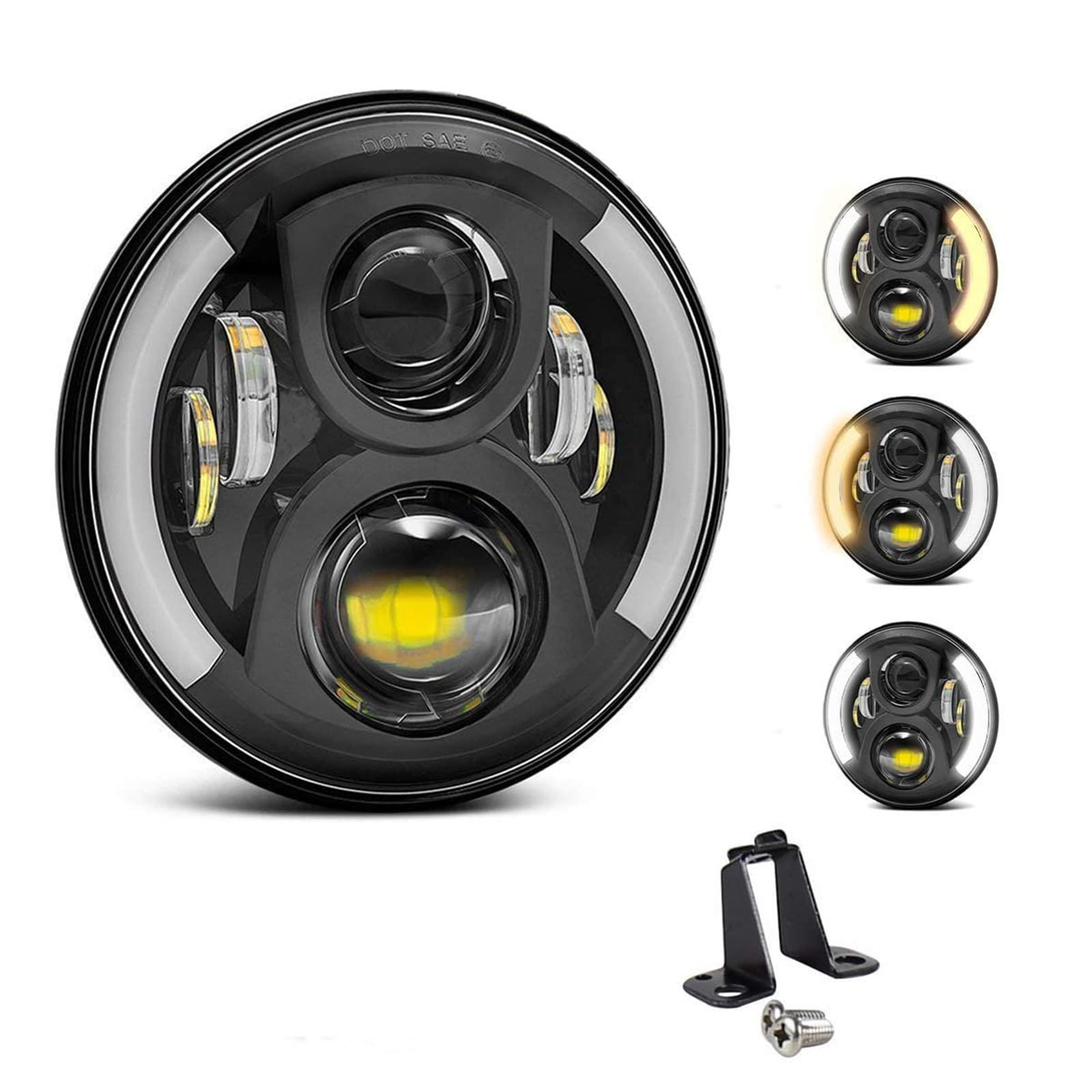 ブラック 本田CBシリーズ HONDAVTR250 600に等 リング付き led ホーネット オートバイ イエロー ホワイト切り替 … バイク ホンダ７インチヘッドライト Chelhead