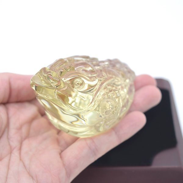 三脚蟾蜍 置物 シトリン 9cm 天然石製 Lサイズ 黄水晶 三本脚の蛙 さん