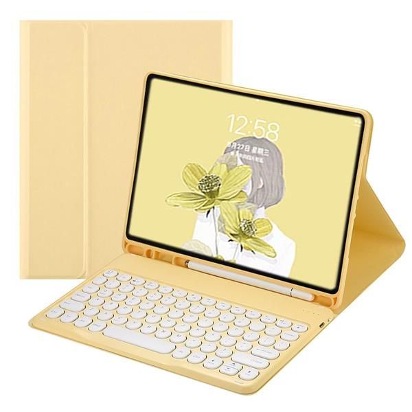 iPad 第10世代 2022年型_イエロー iPad 第10世代 2022年型 10.9 インチ キーボード ケース 丸型キー 可愛い カラーキーボード カラフル iPad 10 アイパッド 第 10 世代 丸い 分離式 キーボード付き カバ