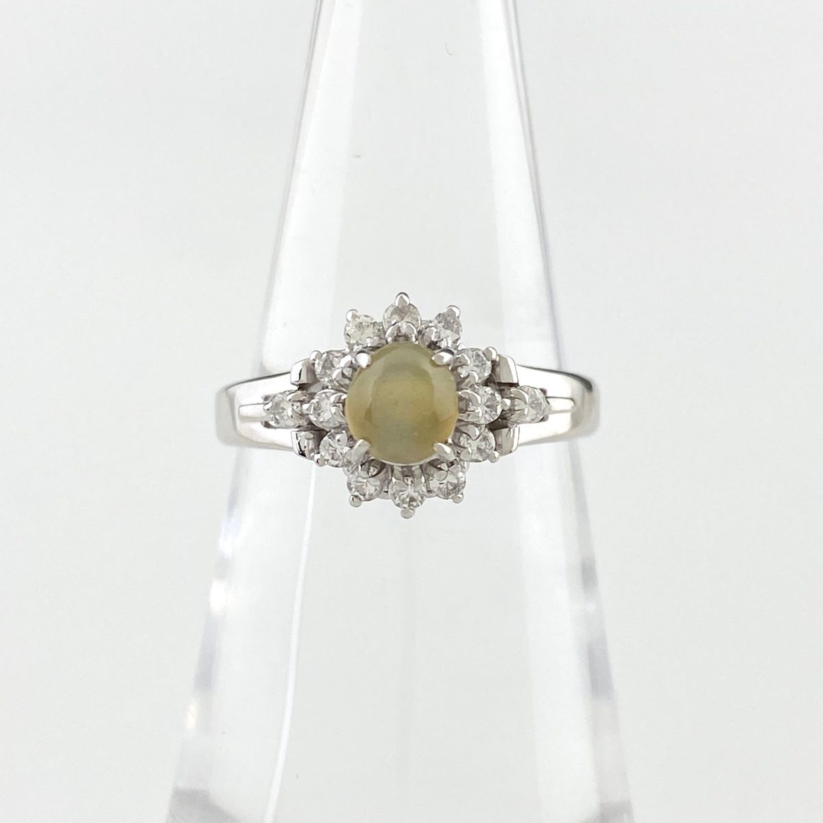 在庫一掃】 クリソベリルキャッツアイ デザインリング プラチナ 指輪  