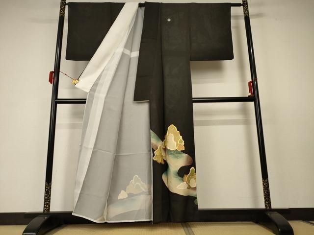 平和屋着物 夏物 黒留袖 絽 駒刺繍 風景文 金彩 正絹 AABC1916jd