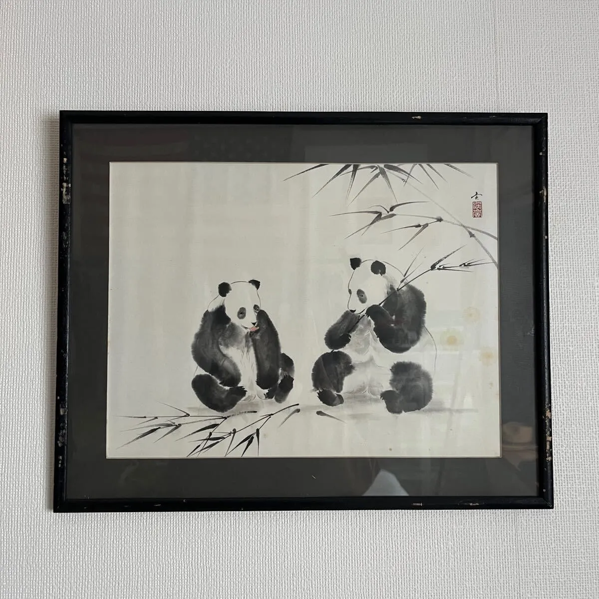 値引き昭和ビンテージ　額入日本画　水墨画？何時代の事をかいてある？縦25横85㎝ GYP0802 額入り絵画 小鳥 兼峰 日本画 ヴィンテージ 昭和レトロ