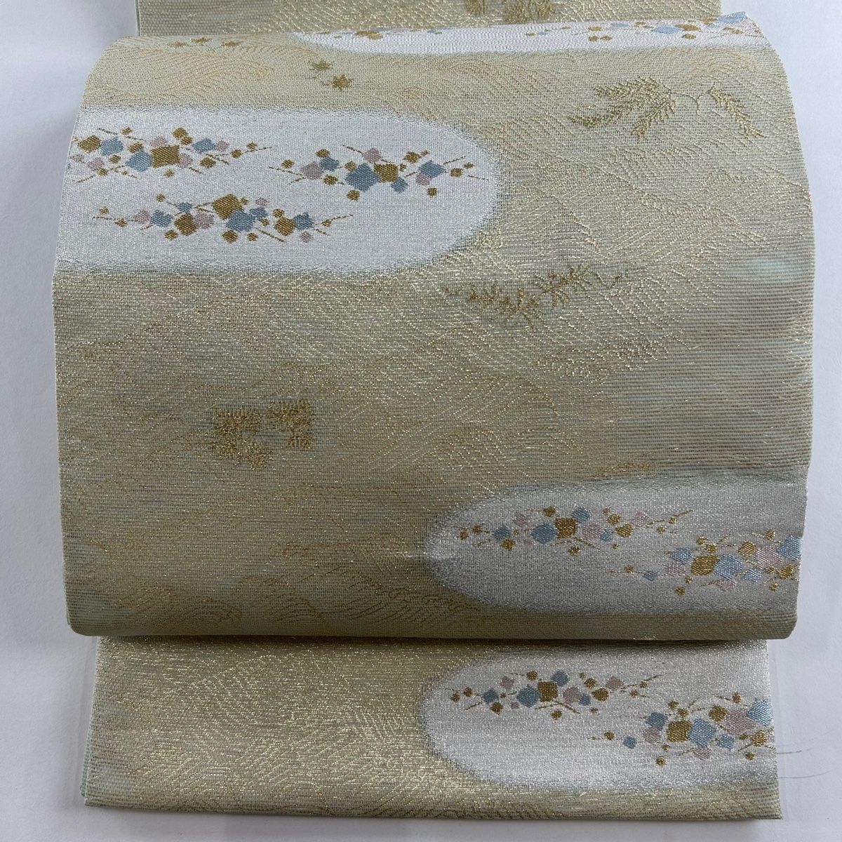 袋帯 美品 秀品 夏帯 箔散らし 波 金糸 箔 金色 六通 正絹