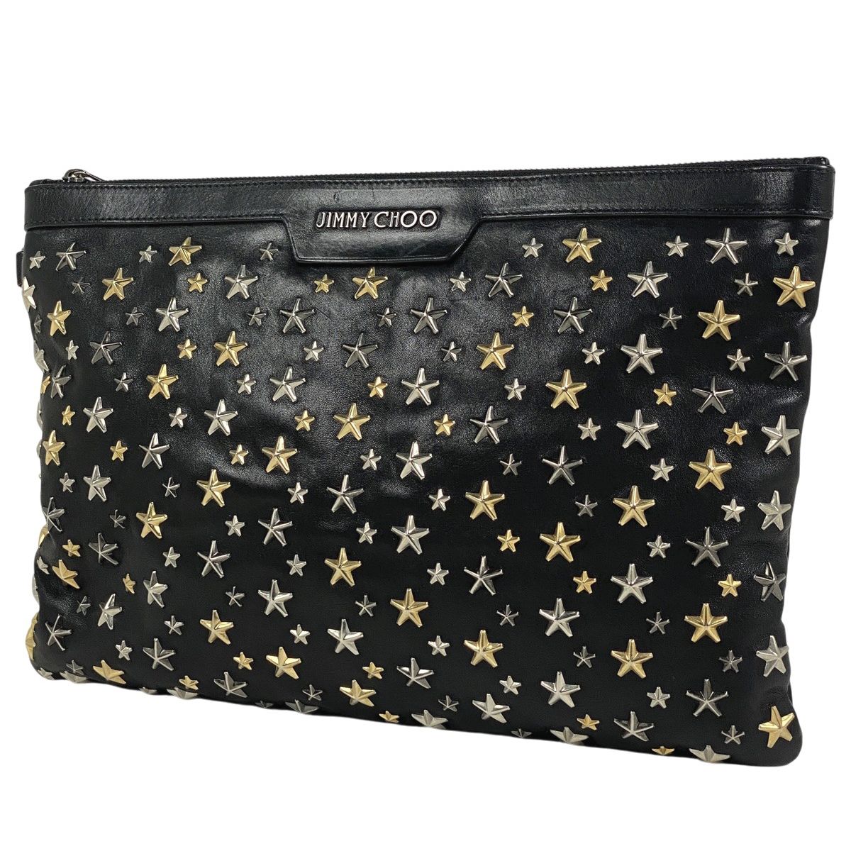 ジミーチュウ JIMMY CHOO ロゴ クラッチバッグ セカンドバッグ スター 星柄 スタッズ クラッチバッグ レザー ブラック ゴールド シルバー レディース