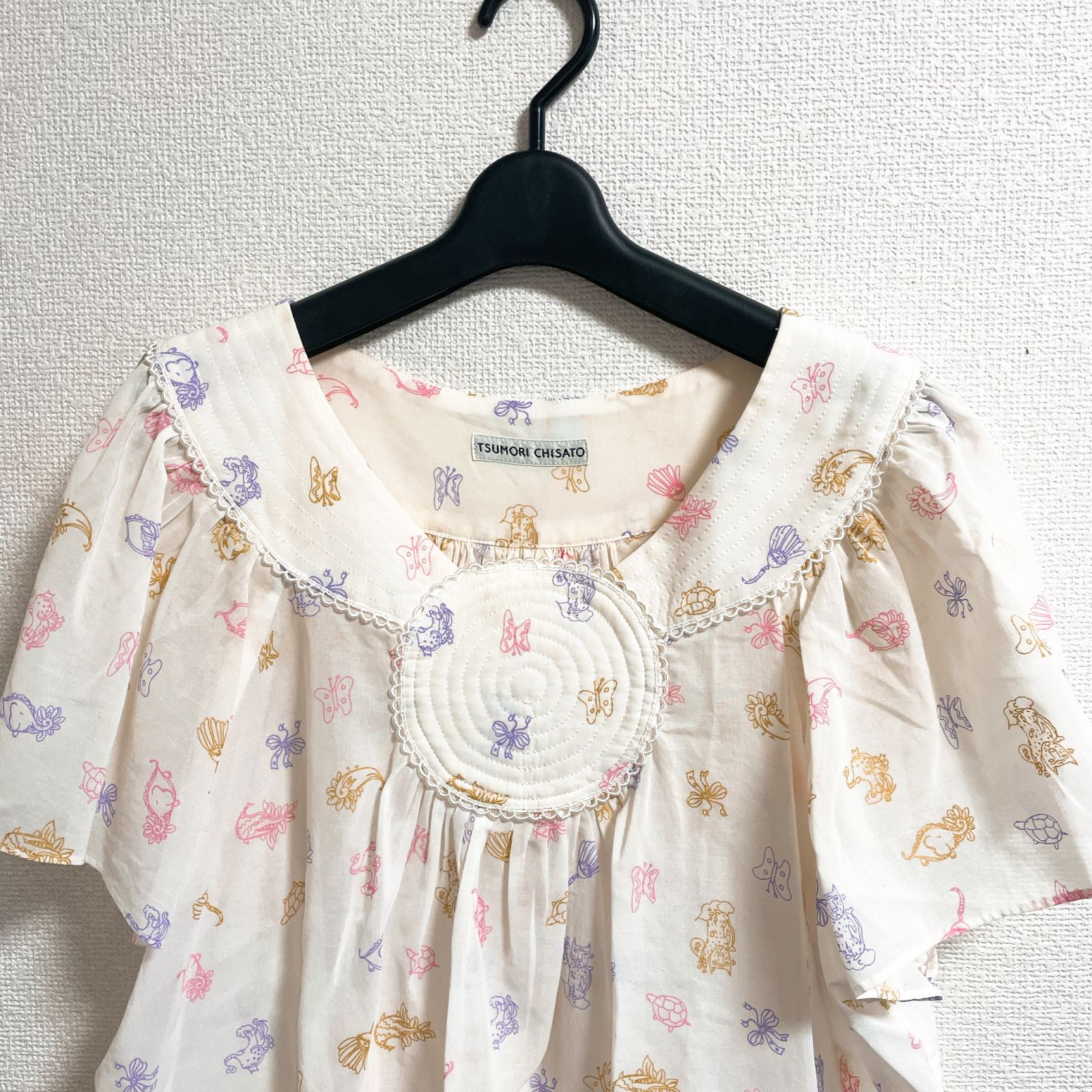 TSUMORI CHISATO ツモリチサト 半袖ブラウス 総柄 蝶 アニマル 