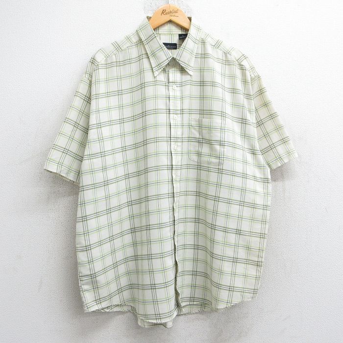 XL/古着 バンヒューセン 半袖 シャツ メンズ 大きいサイズ ボタンダウン 黄緑他 チェック 25may28  トップス