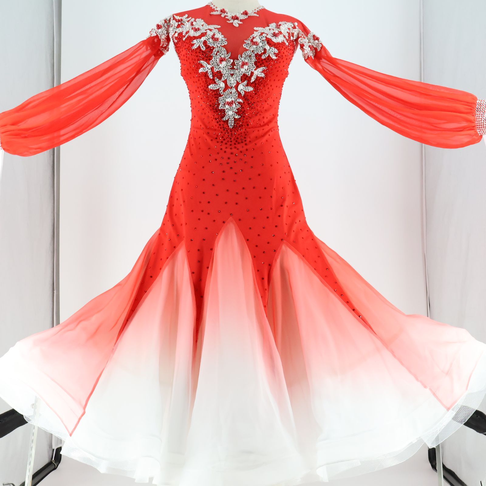 社交ダンス モダンドレス 社交ダンス 衣装 ダンス発表会 大きい裾 豪華