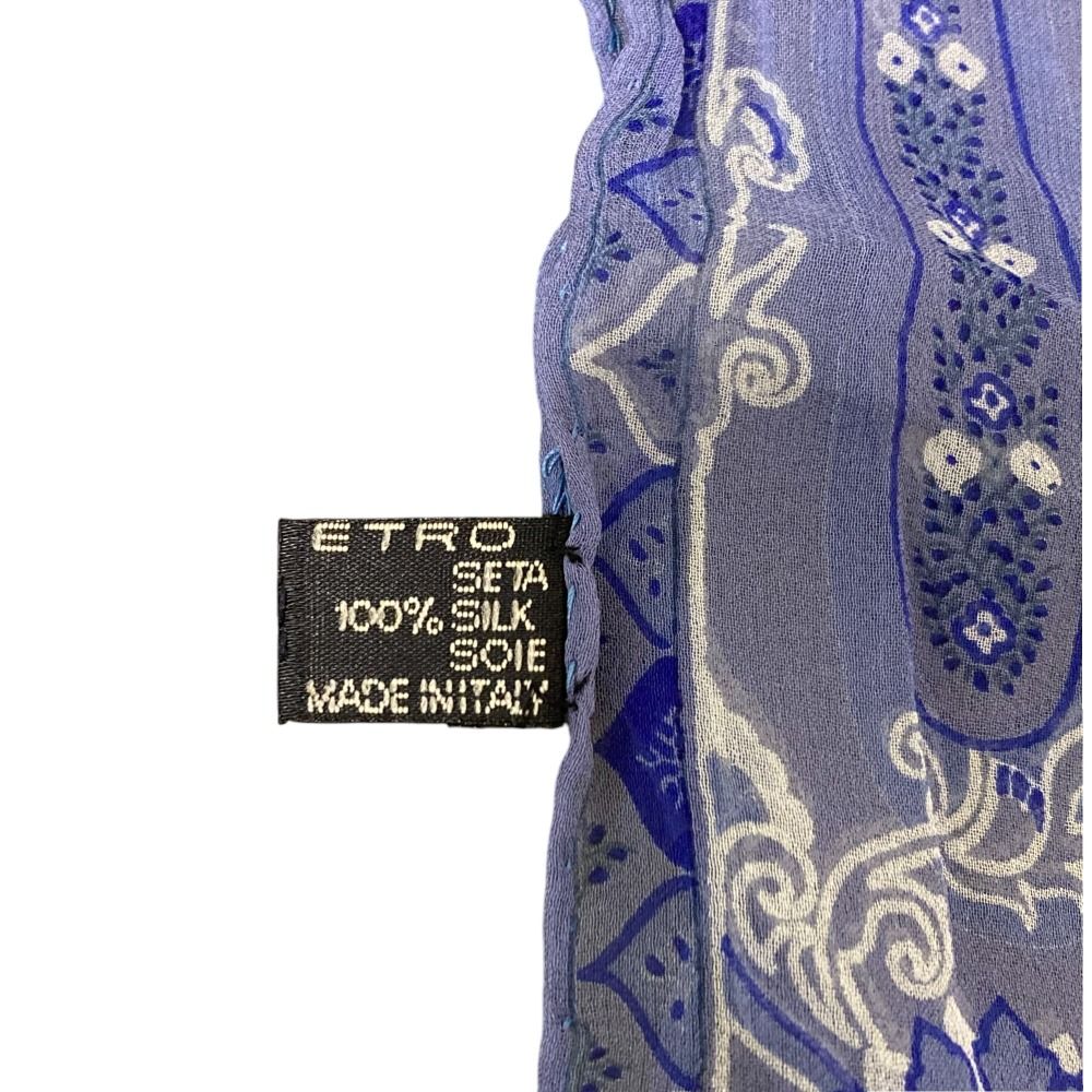【未使用】ETRO ストール ペイズリー柄 ブルー シフォン シルク100% ETRO 美品 エトロ ペイズリー柄 ウールシルク スカーフ ストール