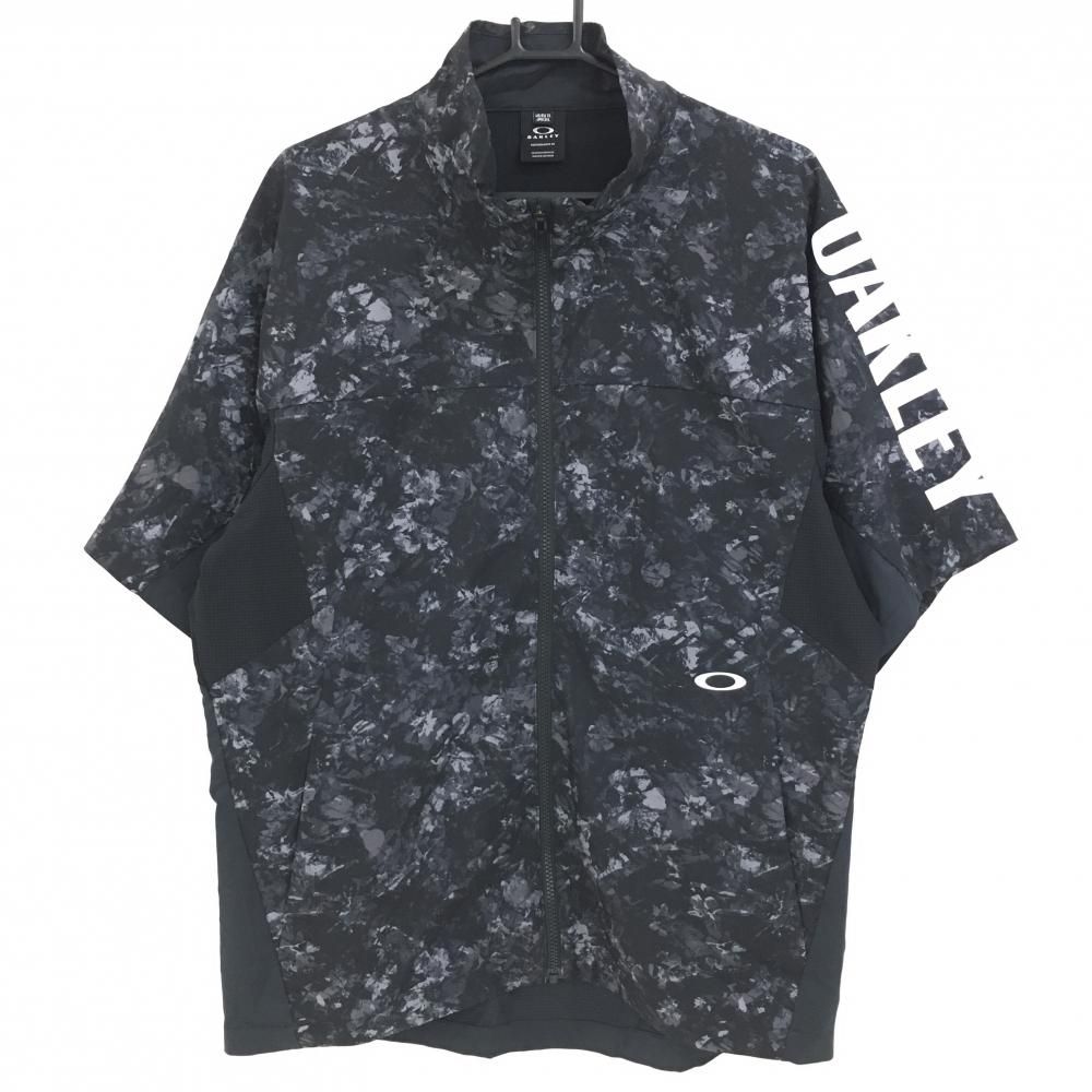 【超美品】オークリー 半袖ジャケット 黒×グレー 前身頃総柄 袖ロゴ メンズ 2XL ゴルフウェア 2023年モデル 大きいサイズ Oakley