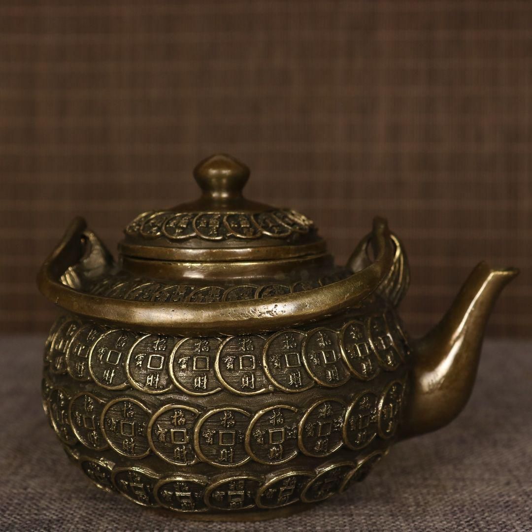 銅器 銅銭壺 提梁壺 招財銅銭茶壺 茶道具 工芸品 置物 提梁壷 銅銭茶壺 工芸品 美術品 置物 銅器 銅銭壺 提梁壺 招財銅銭